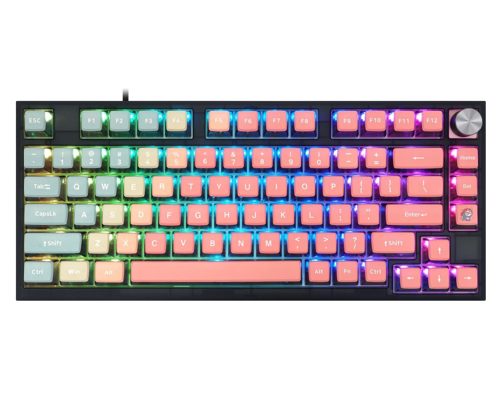 Pink Theme 80 Keys Tri-Mode Keyboard with Knob