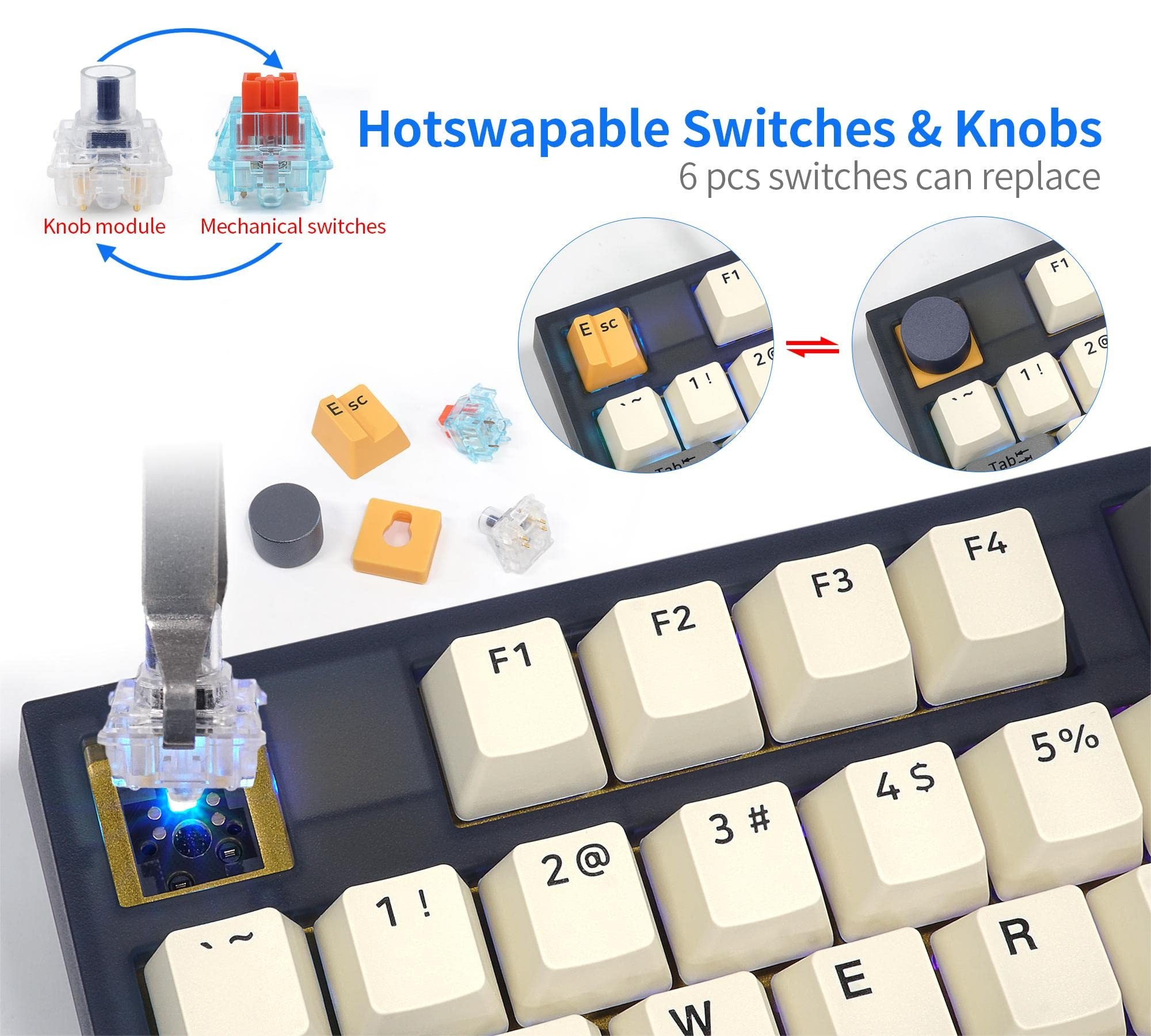Promrose-Yellow 80 Keys Tri-Mode Keyboard with Knob